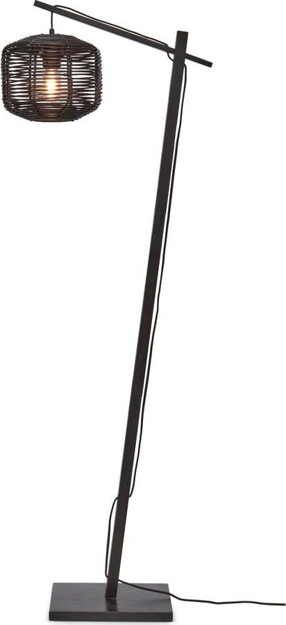 Černá stojací lampa s ratanovým stínidlem (výška 150 cm) Tanami – Good&Mojo Good&Mojo