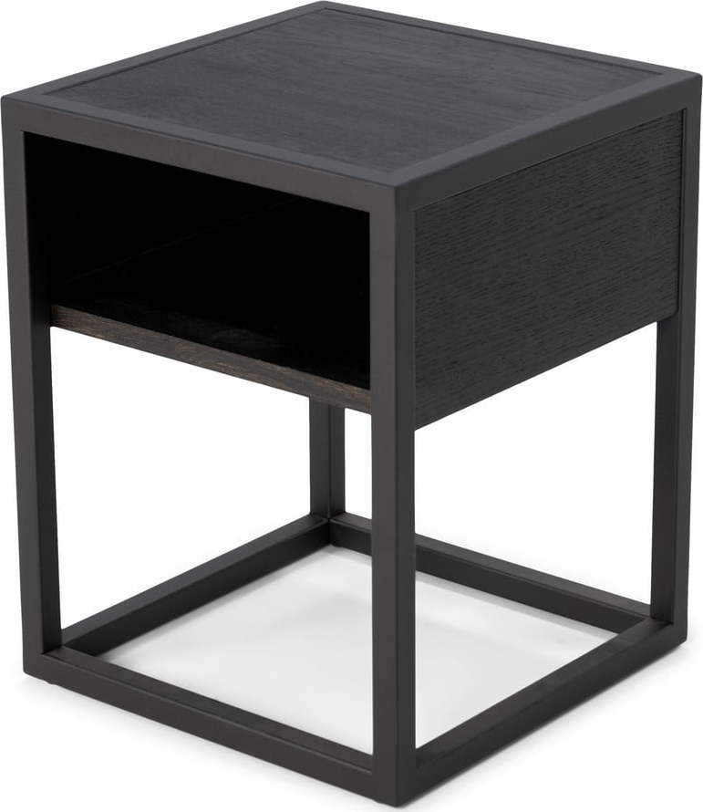Černý noční stolek s deskou z dubového dřeva s poličkami Diva – Spinder Design Spinder Design