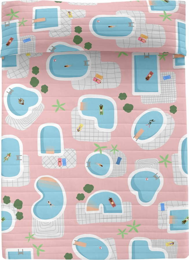 Modro-růžový prošívaný přehoz 260x260 cm Swimming pool – Aware Aware