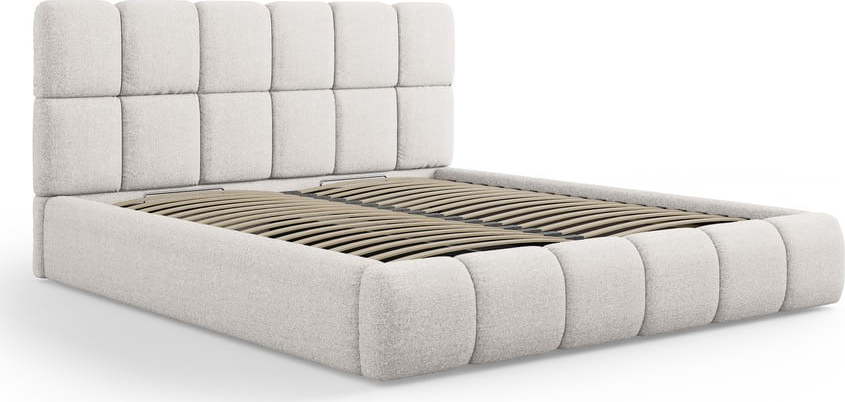Světle šedá čalouněná dvoulůžková postel s úložným prostorem s roštem 160x200 cm Bellis – Micadoni Home Micadoni Home