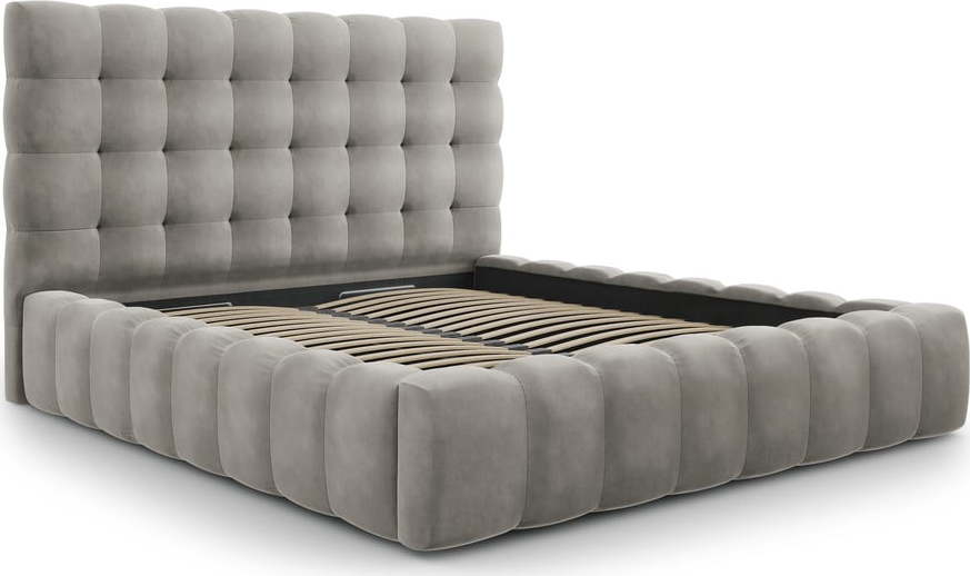 Světle šedá čalouněná dvoulůžková postel s úložným prostorem s roštem 200x200 cm Bali – Cosmopolitan Design Cosmopolitan design