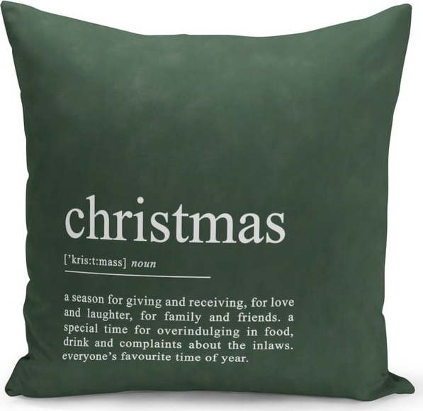 Zelený vánoční dekorativní povlak na polštář Kate Louise Christmas Noel