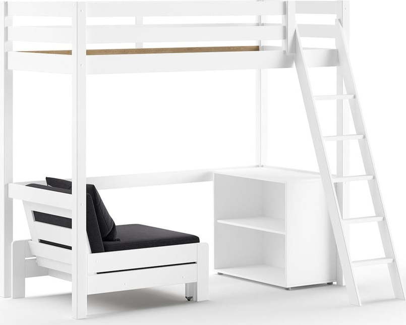 Bílá vyvýšená dětská postel z borovicového dřeva s úložným prostorem 90x200 cm PINO – Vipack Vipack