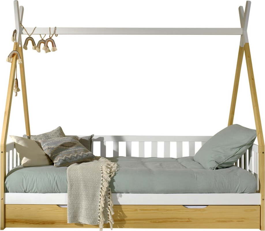 Domečková dětská postel z borovicového dřeva s úložným prostorem v přírodní barvě 90x200 cm TIPI – Vipack Vipack