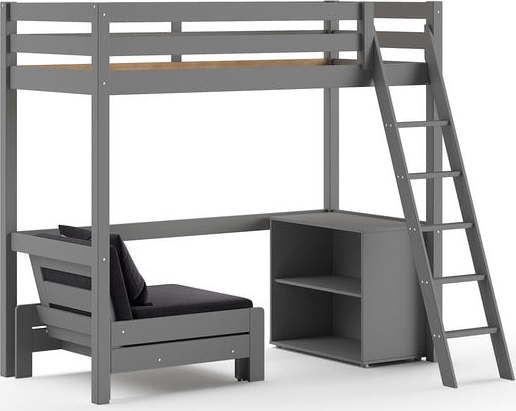 Šedá vyvýšená dětská postel z borovicového dřeva s úložným prostorem 90x200 cm PINO – Vipack Vipack