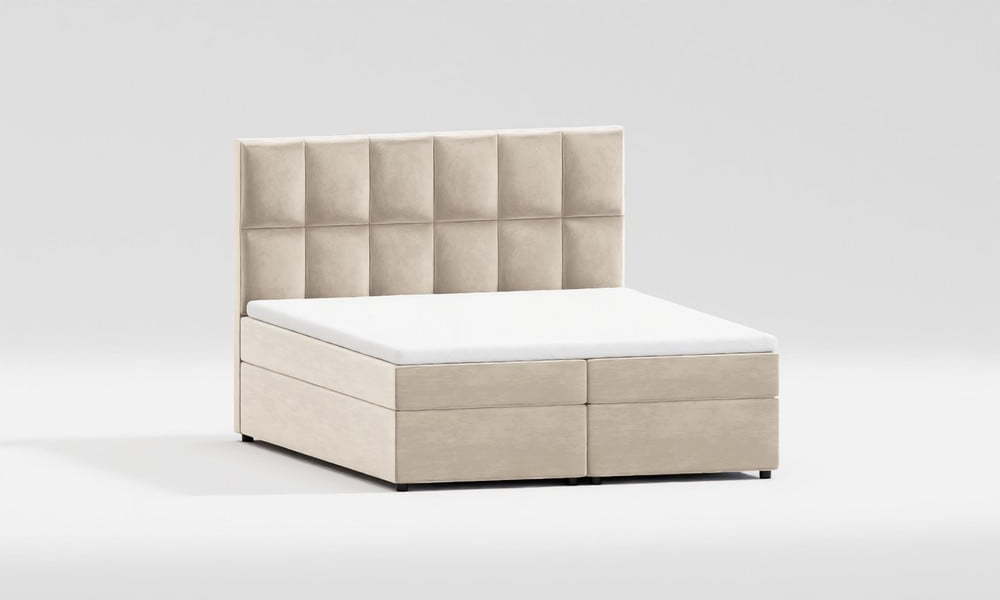 Bílo-krémová čalouněná dvoulůžková postel s úložným prostorem 140x200 cm Flip – Ropez Ropez