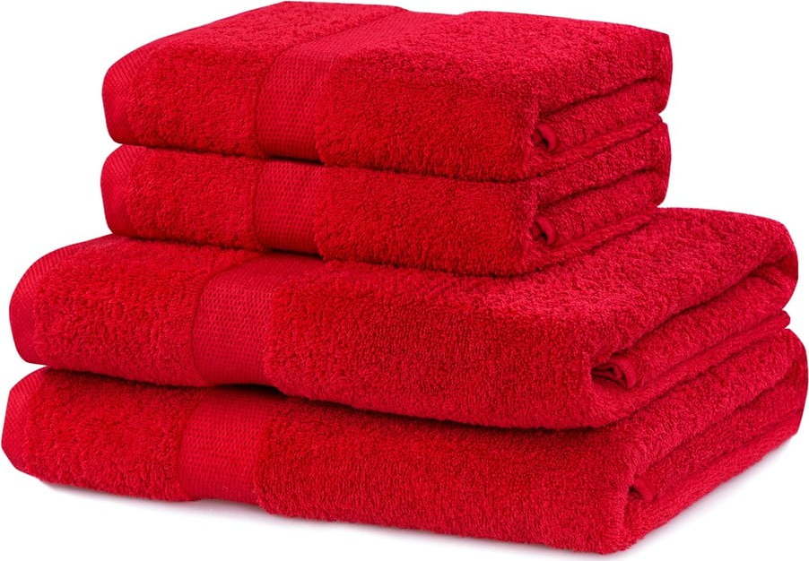 Červené froté bavlněné ručníky a osušky v sadě 4 ks Marina – DecoKing DecoKing