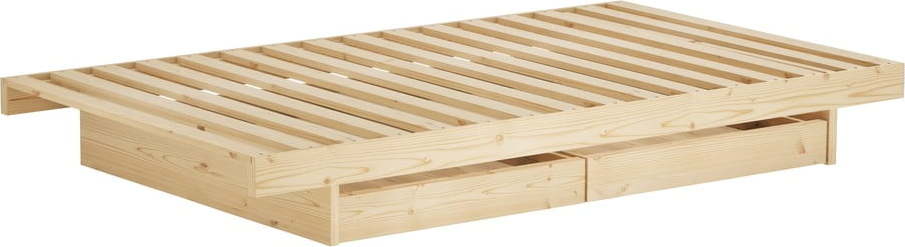 Dvoulůžková postel z borovicového dřeva s úložným prostorem s roštem v přírodní barvě 140x200 cm Kanso – Karup Design Karup Design