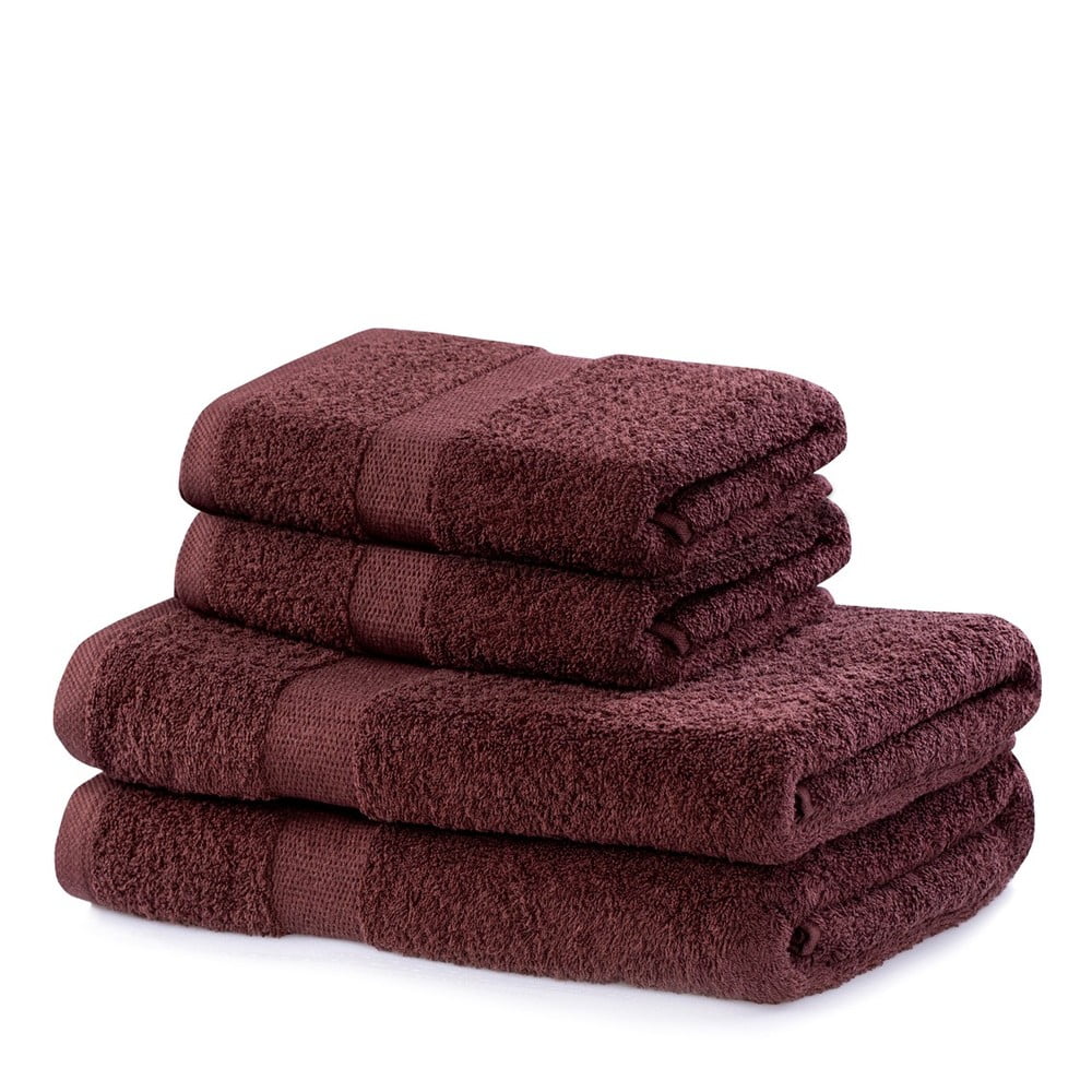 Hnědé froté bavlněné ručníky a osušky v sadě 4 ks Marina – DecoKing DecoKing