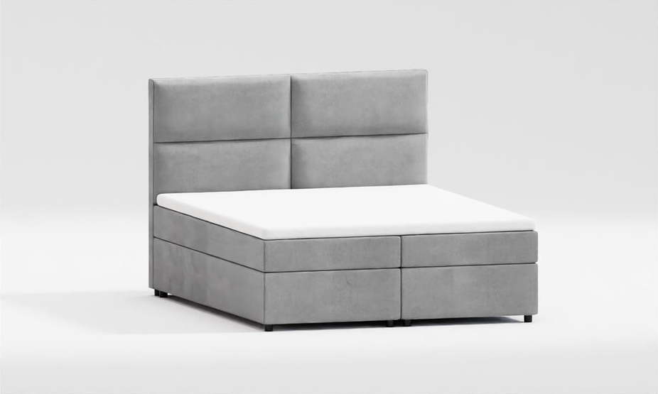 Světle šedá čalouněná dvoulůžková postel s úložným prostorem s roštem 140x200 cm Rico – Ropez Ropez