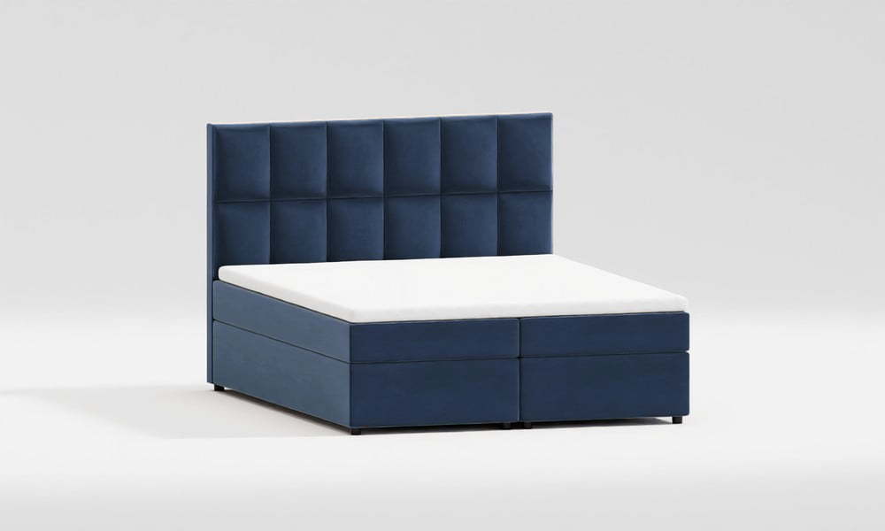Tmavě modrá čalouněná dvoulůžková postel s úložným prostorem 180x200 cm Flip – Ropez Ropez