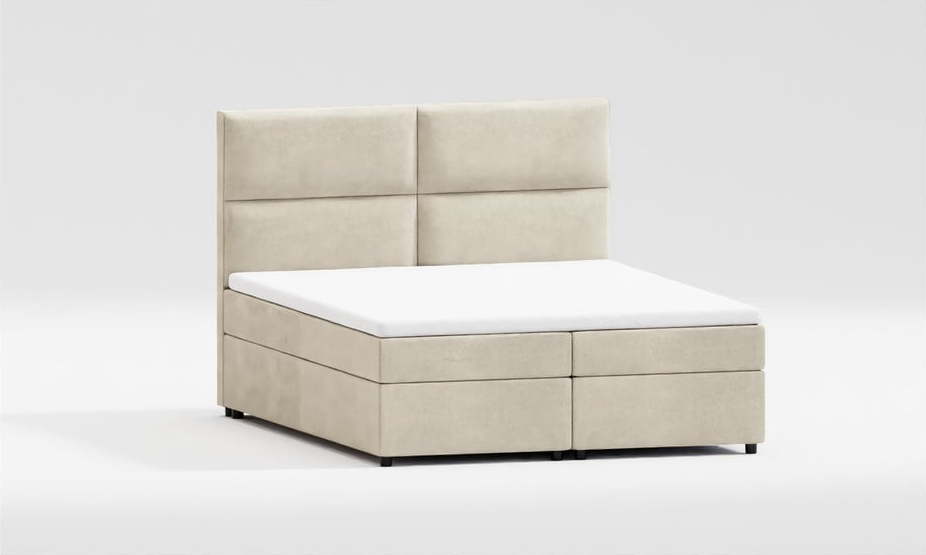 Béžová čalouněná dvoulůžková postel s úložným prostorem s roštem 200x200 cm Rico – Ropez Ropez