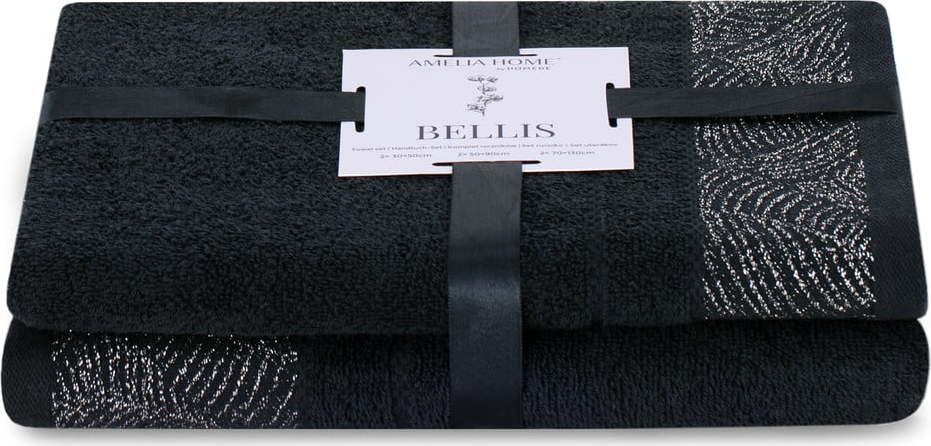 Černé froté bavlněné ručníky a osušky v sadě 2 ks Bellis – AmeliaHome AmeliaHome