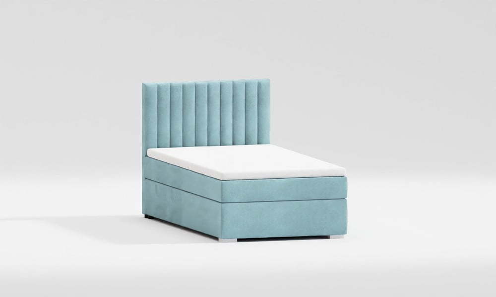 Světle modrá čalouněná jednolůžková postel s úložným prostorem s roštem 100x200 cm Bunny – Ropez Ropez