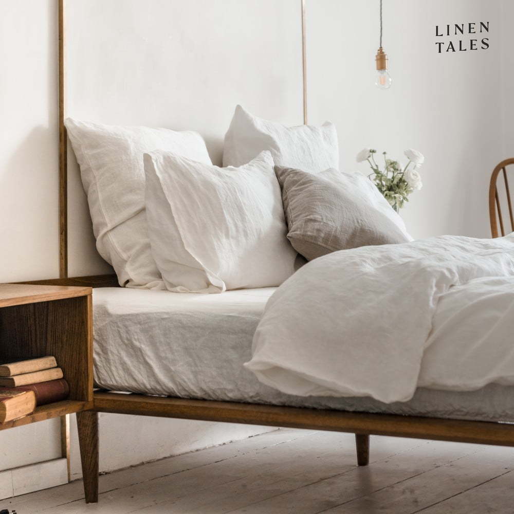 Bílé napínací prostěradlo s příměsí lnu 140x200 cm – Linen Tales Linen Tales