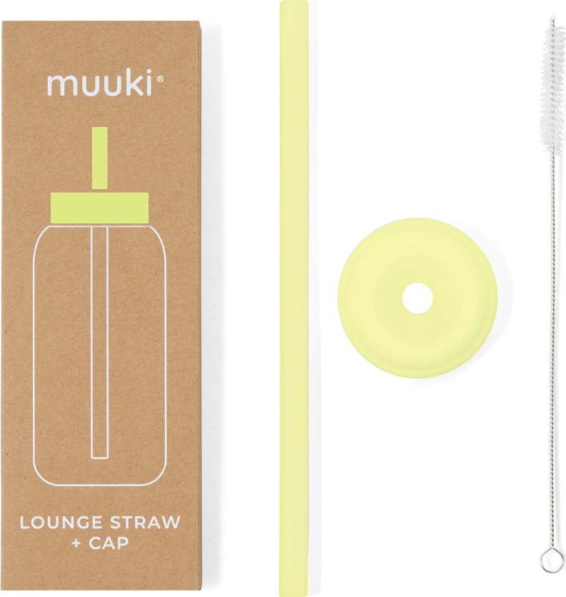 Silikonové brčko s čistícím kartáčkem/s víčkem Sunny Lemonade – Muuki MUUKI