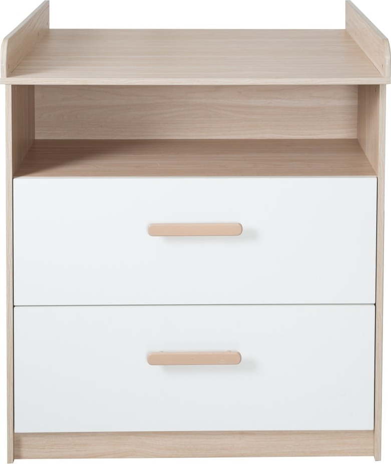 Bílá/v přírodní barvě dětská komoda v dekoru dubu s přebalovacím pultem 88x98x75 cm Cabane – Roba Roba