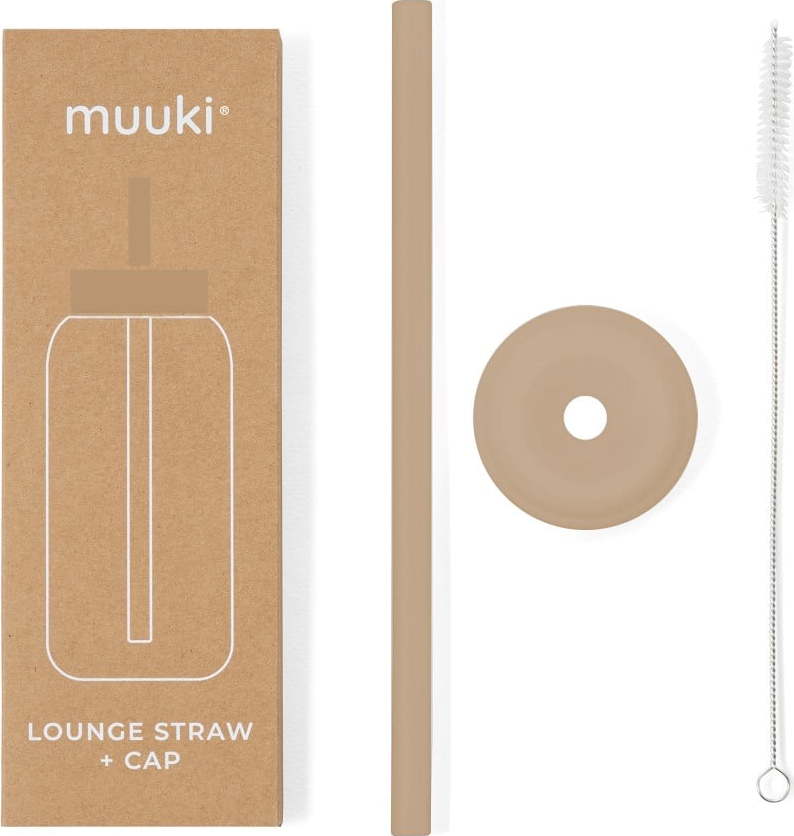 Silikonové brčko s čistícím kartáčkem/s víčkem Milk Coffee – Muuki MUUKI