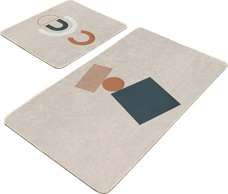 Béžové sametové koupelnové předložky v sadě 2 ks 60x100 cm Geometry Shapes – Mila Home Mila Home