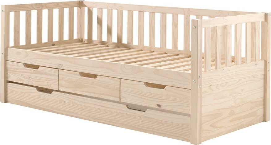 Dětská postel z borovicového dřeva s výsuvným lůžkem s úložným prostorem s roštem v přírodní barvě 90x200 cm Fritz – Vipack Vipack