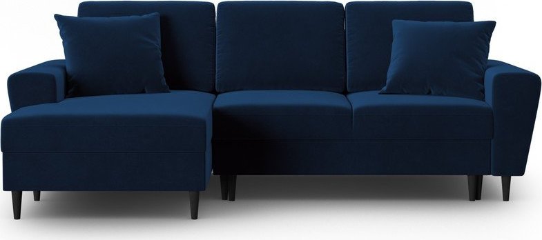 Modrá sametová rozkládací/s úložným prostorem rohová pohovka (levý roh/s lenoškou) Kyoto – Cosmopolitan Design Cosmopolitan design