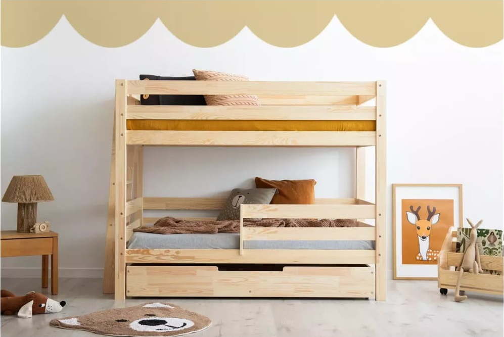 Patrová dětská postel s výsuvným lůžkem s úložným prostorem s roštem v přírodní barvě 90x190 cm CLPB – Adeko Adeko