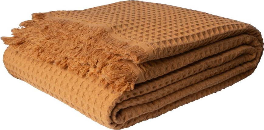 Bavlněný přehoz v měděné barvě 140x200 cm Waffle – Mijolnir Mijolnir