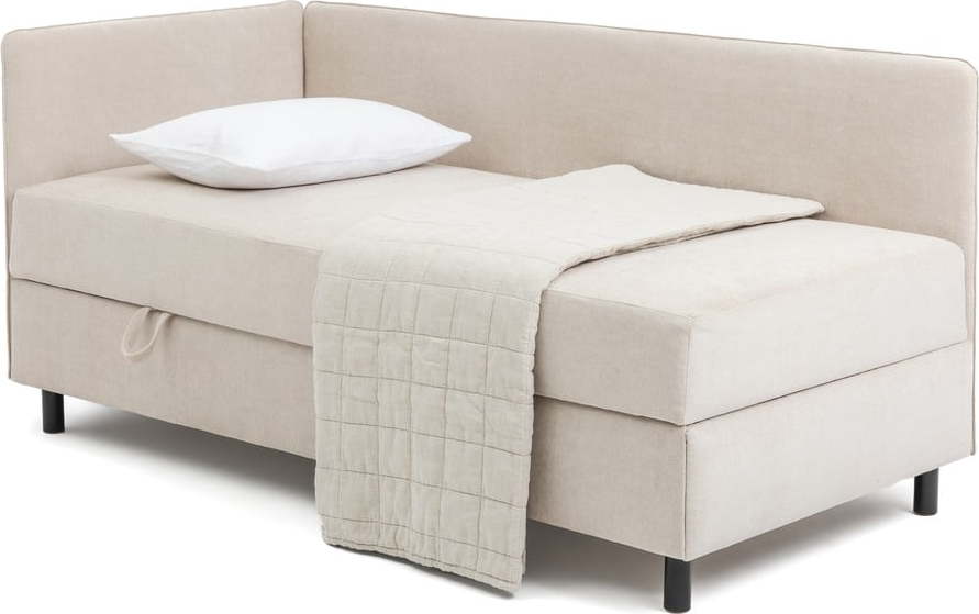 Béžová čalouněná jednolůžková postel s úložným prostorem s matrací 90x200 cm Avela – Bonami Selection Bonami Selection