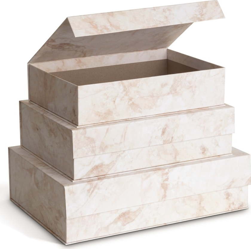 Béžové kartonové úložné boxy v sadě 3 ks s víkem/dekorativní 42
