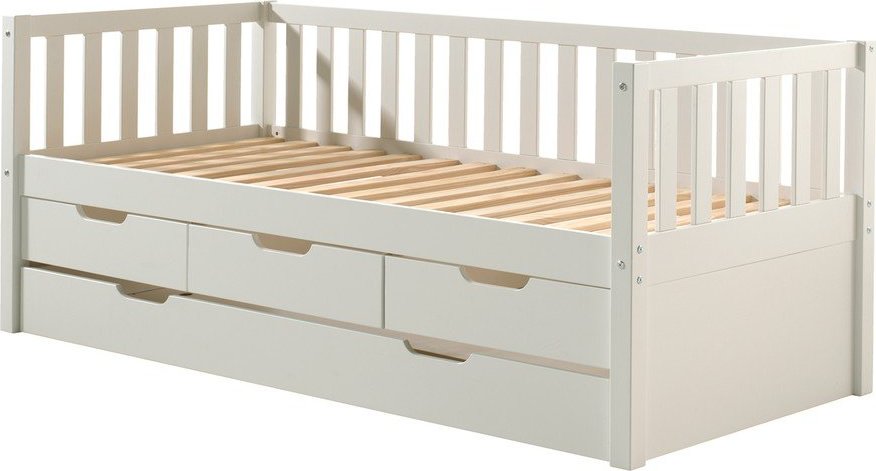 Bílá dětská postel z borovicového dřeva s výsuvným lůžkem s úložným prostorem s roštem 90x200 cm Fritz – Vipack Vipack