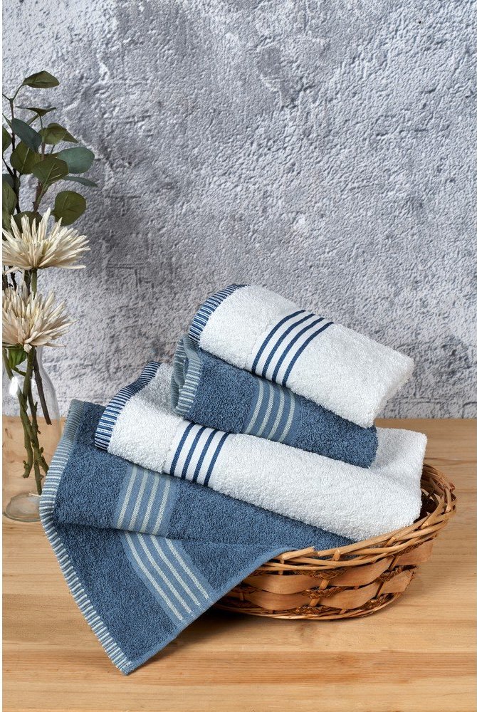 Bílé/modré bavlněné ručníky a osušky v sadě 4 ks – Mila Home Mila Home