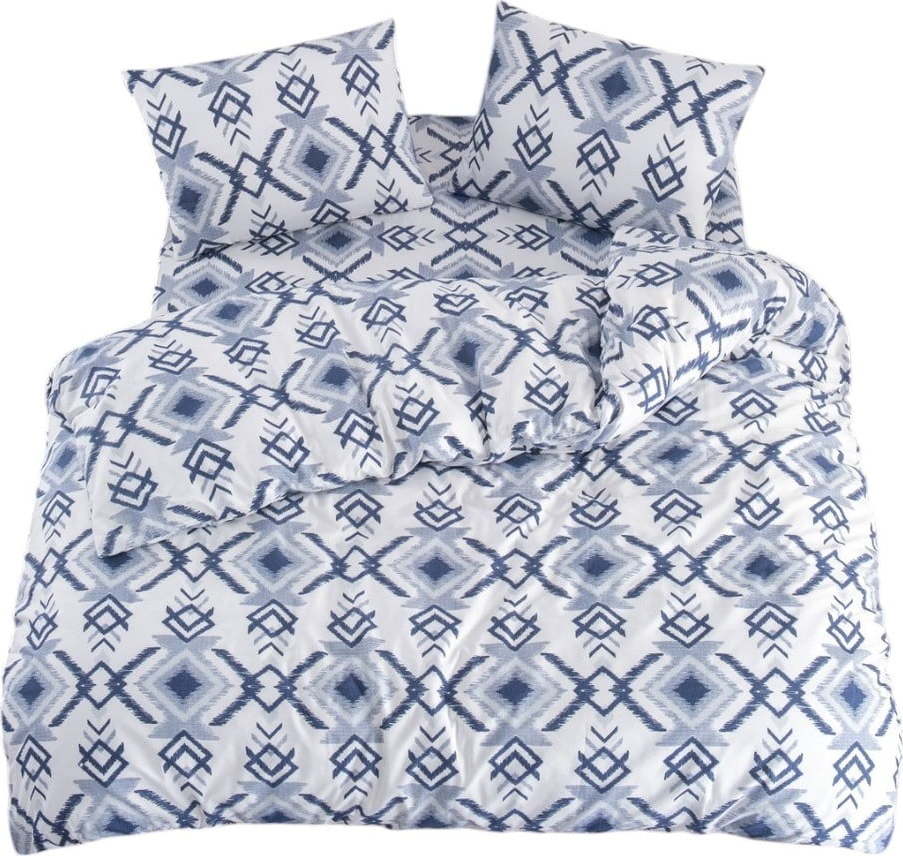 Bílo-modré povlečení na jednolůžko/prodloužené s prostěradlem/3dílné 160x220 cm Geometric – Mila Home Mila Home