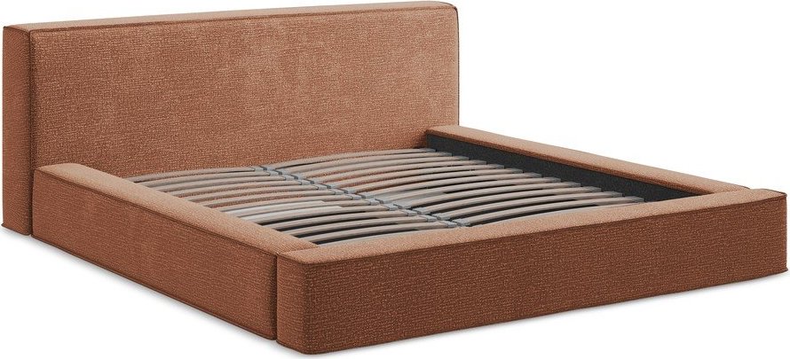 Čalouněná dvoulůžková postel v terakotové barvě s úložným prostorem s roštem 180x200 cm Noho – Makamii Makamii