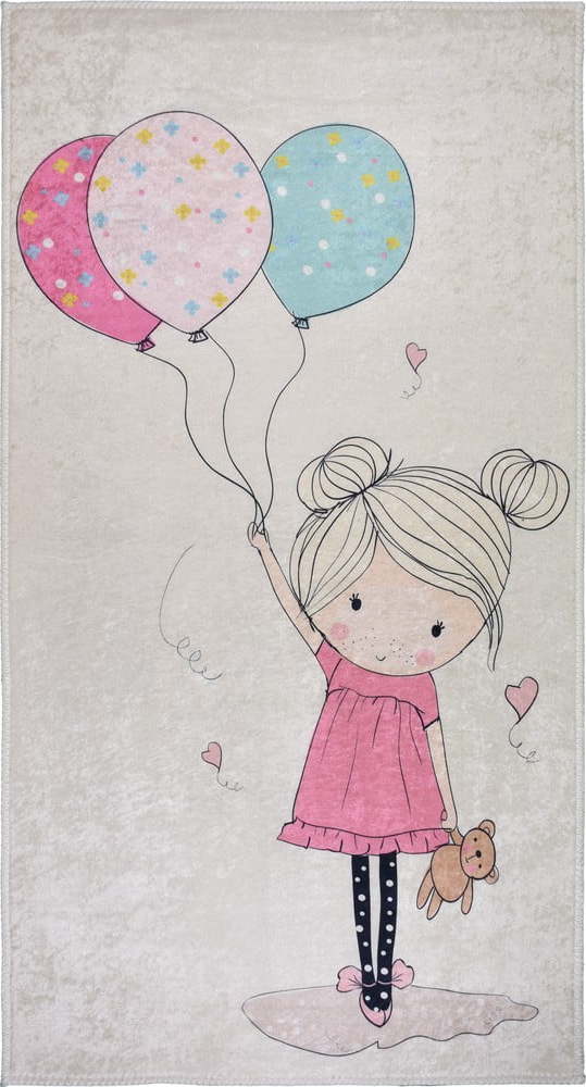 Růžový/slonovinový pratelný dětský koberec 160x230 cm Girl & Baloons – Vitaus Vitaus