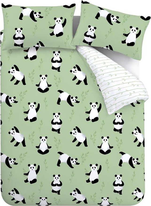 Zelené dětské povlečení na jednolůžko 135x200 cm Panda Paws – Catherine Lansfield Catherine Lansfield
