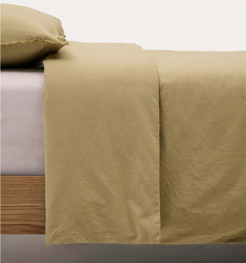 Žluté/zelené povlečení na jednolůžko/prodloužené z bavlněného perkálu 150x220 cm Sifinia – Kave Home Kave Home